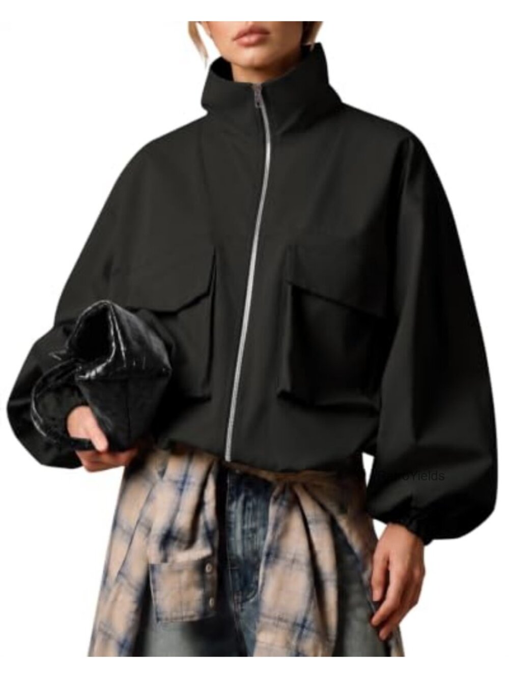Funnel Neck Oversized Lightweight Windbreaker Utility Jacket